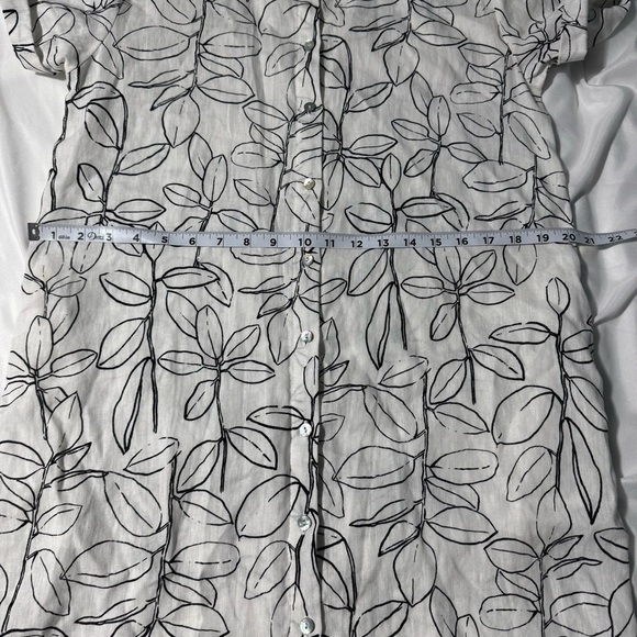 Cynthia Rowley 100% Linen Dress White with Black Floral Button Down Size Small - Picture 11 of 13